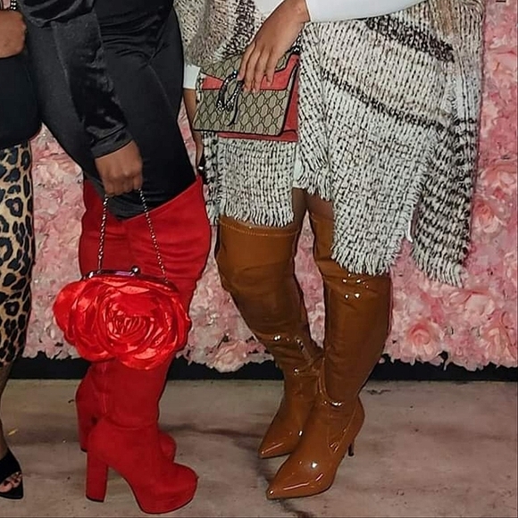 ☆Rouge Cognac Chestnut Gloss Knee High Point Toe Heeled Boots☆ - Picture 2 of 2